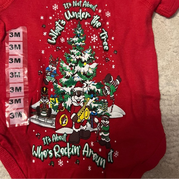 Buc-ees Red Baby Christmas Holiday One Piece Beaver 3 Months New With Tags - Picture 6 of 6